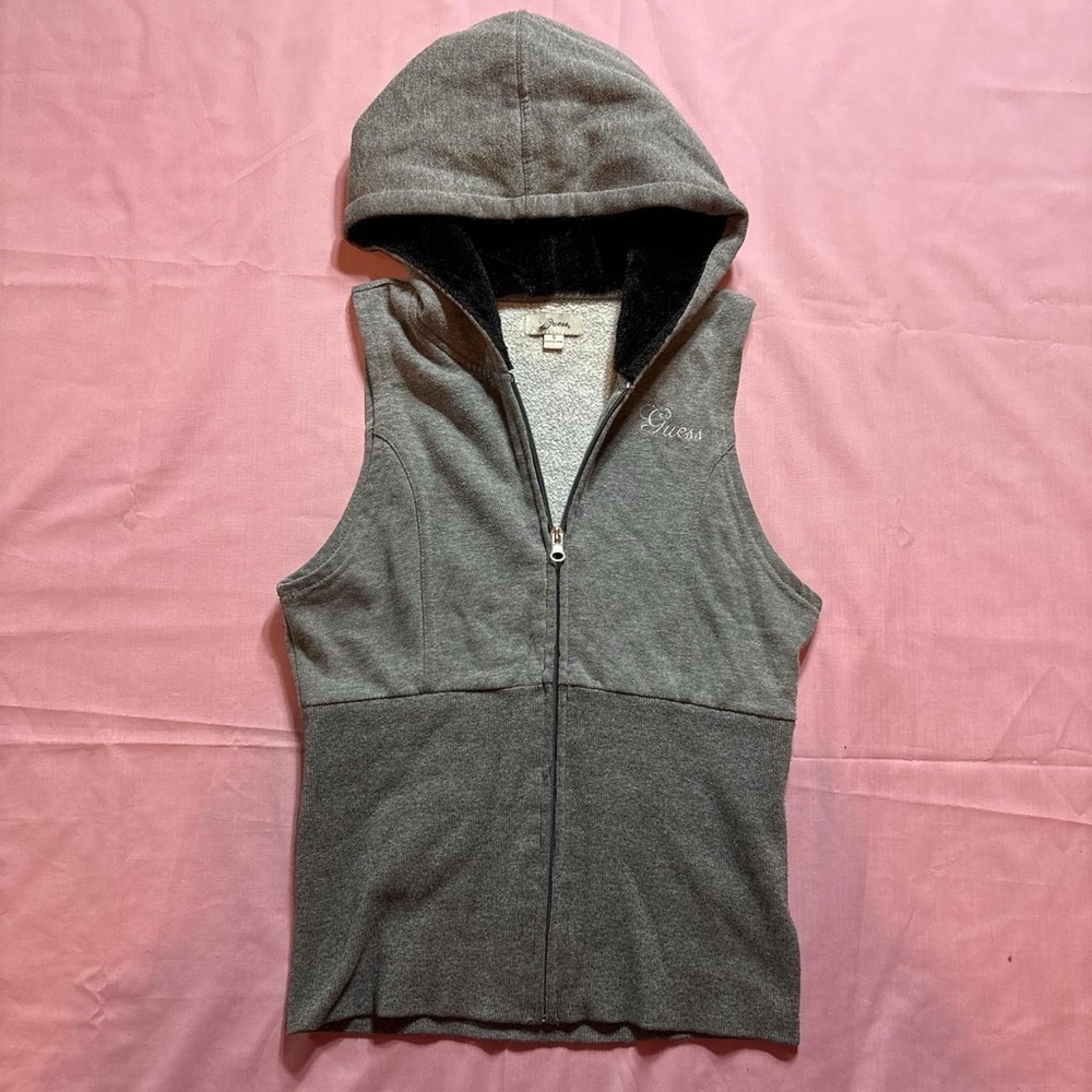 Vintage Guess Hooded cropped Vest with fur lined hood - Picture 6 of 11